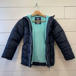 Girls Navy Quilted Puff Jacket with Fleece Lining, Size M 7-8, Wonder Nation